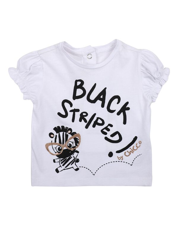 Girls White Printed Short Sleeve Knitted T- Shirt image number 0
